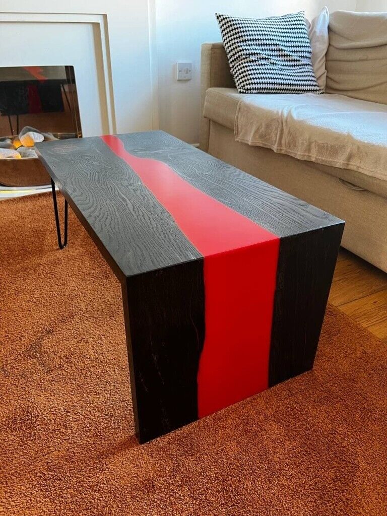 Bespoke Handmade Ebonized Oak Resin Waterfall Coffee table