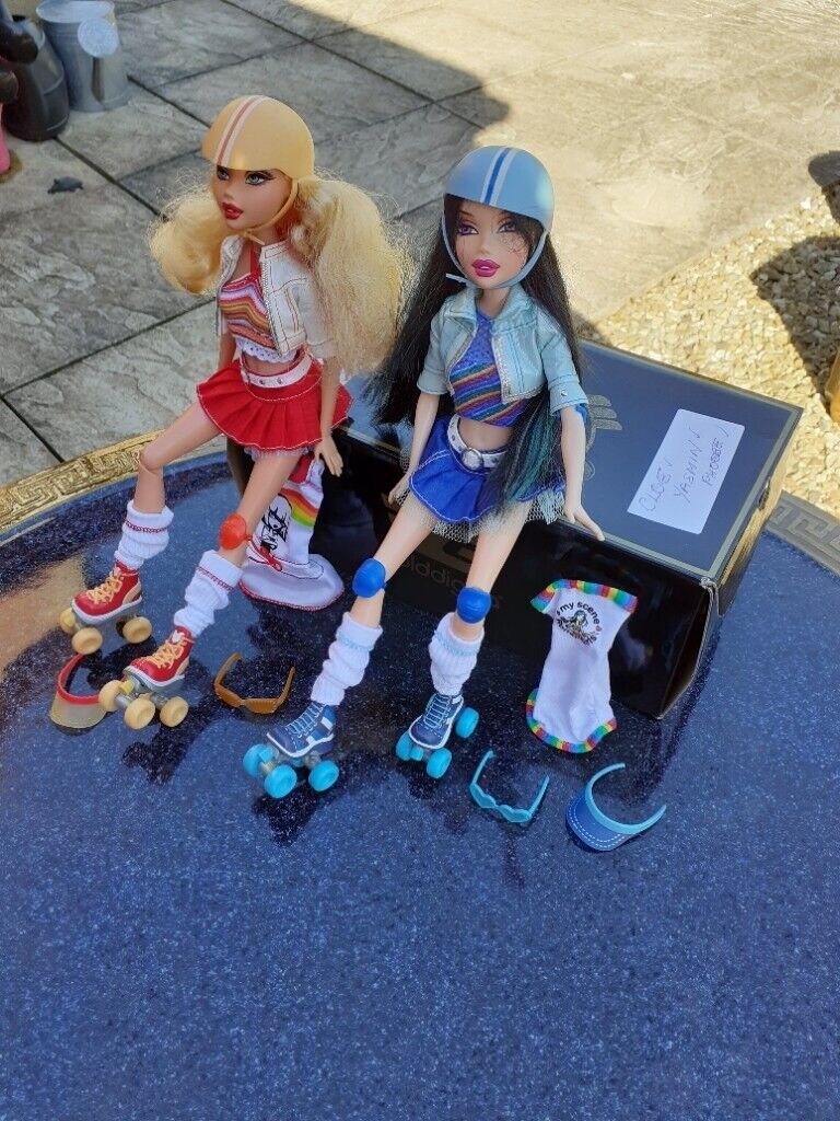 RARE 2006 Barbie My Scene Roller Girl Nolee and Kennedy Dolls 