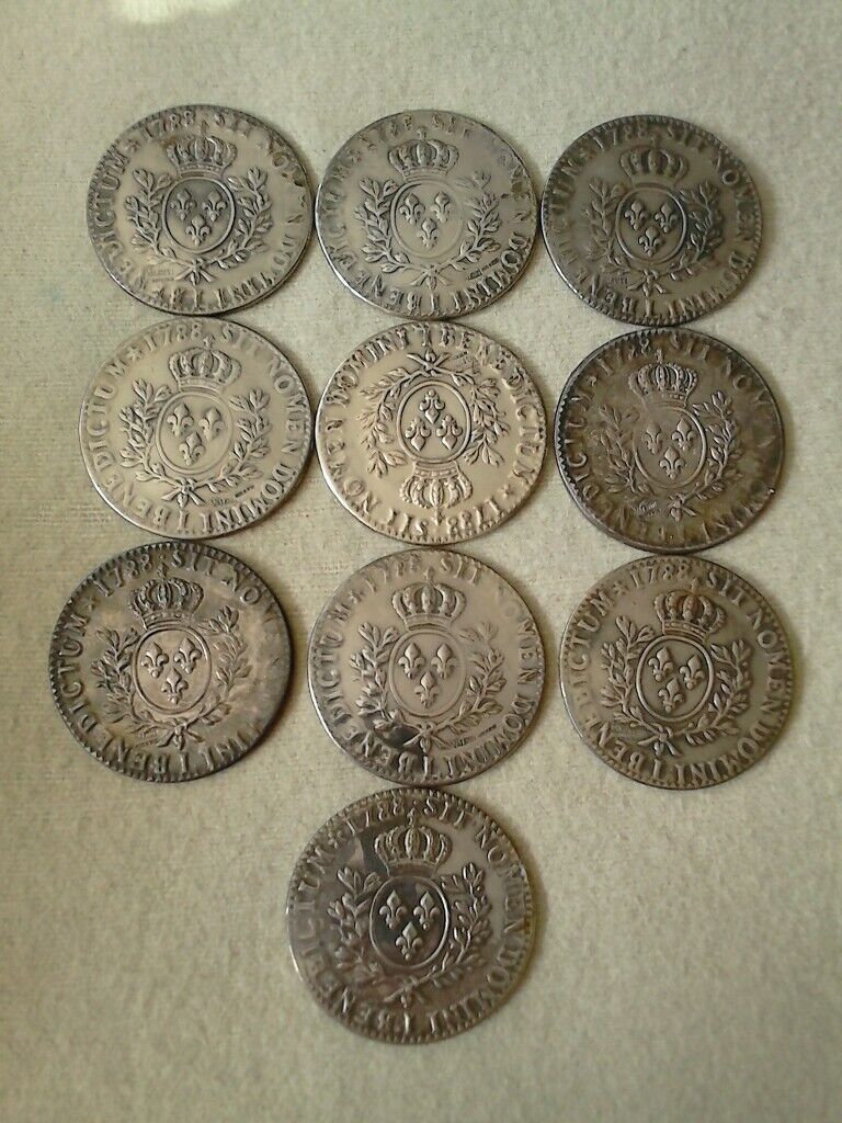 Set of 10 Valenti coasters vintage replica Louis XVI 1788 sit nomen domini benedictum coin coasters