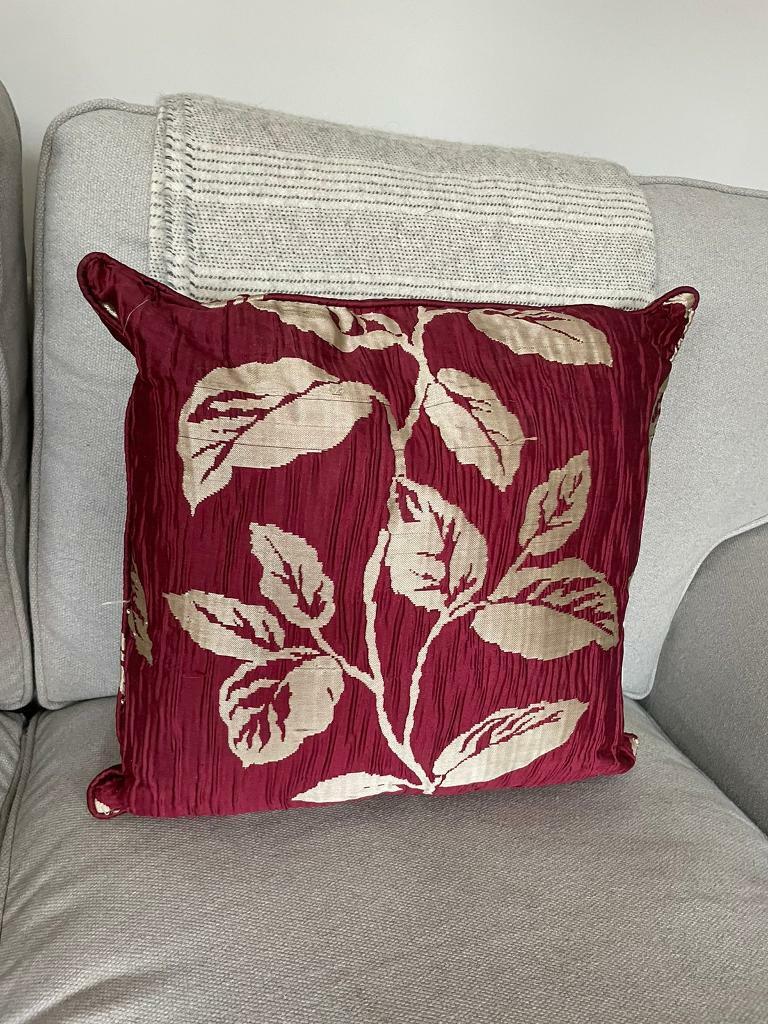 2x Hamptons Square Fuchsia Pink & Gold Leaf Floral Cushions - 35cm
