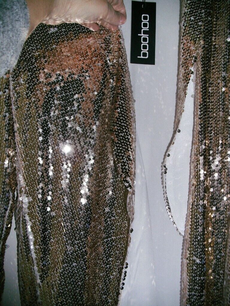 BNWT Boo Hoo  Soft Gold Sequin Blazer Jacket Size 8