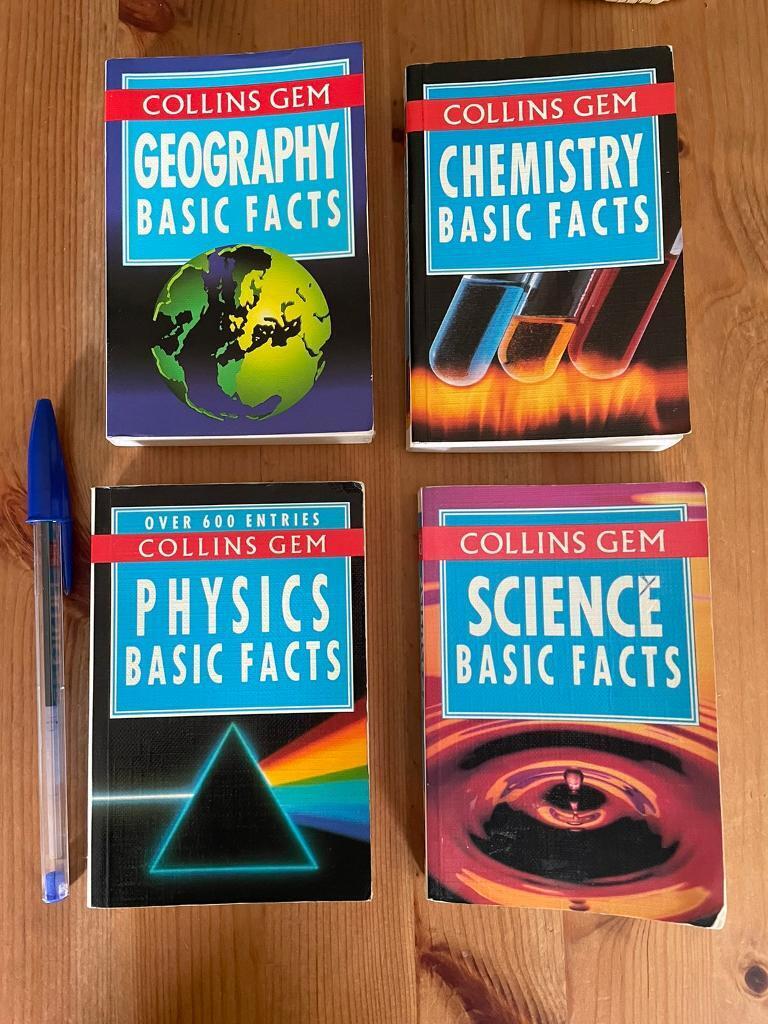 Collins Gem 4 basic fact pocket books,Science,Chem,Phy,Geography