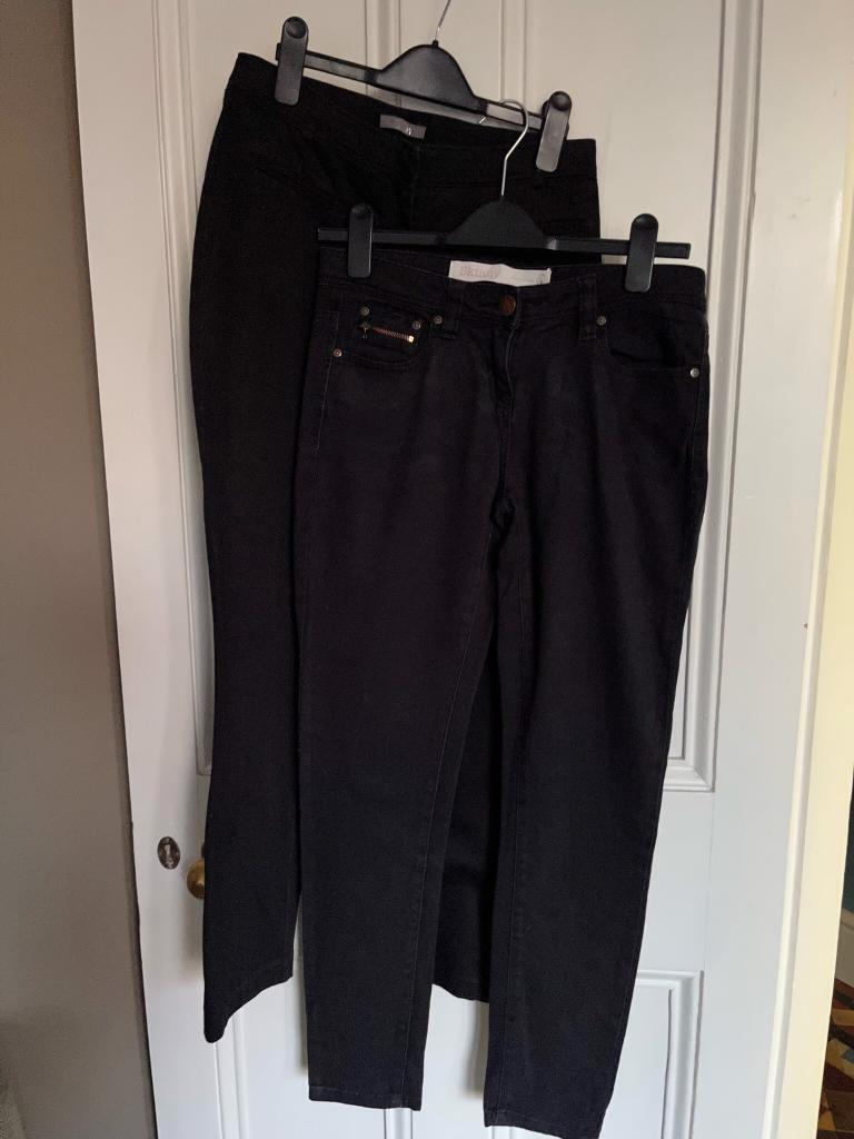 image for 2 pairs black skinny NEXT Soft Jeans, SOUTH straight leg trousers 8 R