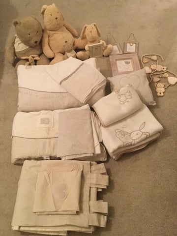 Mammas and Pappas neutral coloured bedding set and accessories