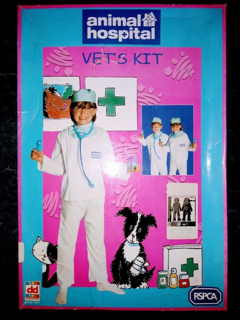 Vet Dressing-up Outfit/ Scrubs to fit c. age 8 + Vet Kit. Box. VGC