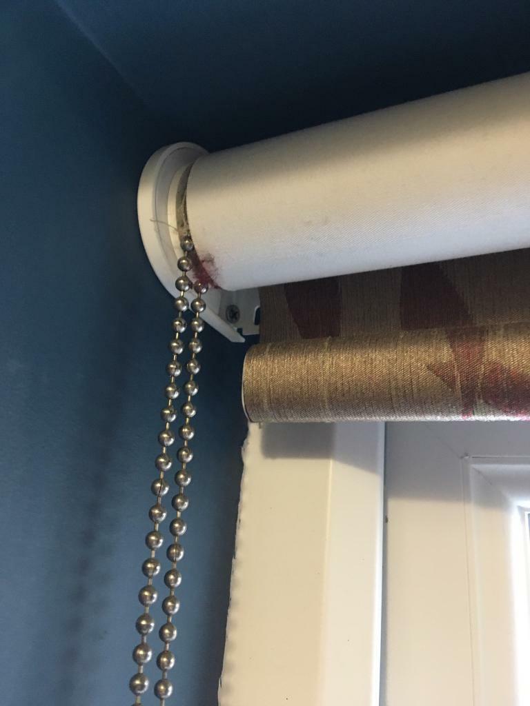 Quality gold & cranberry red damask material blackout roller blind