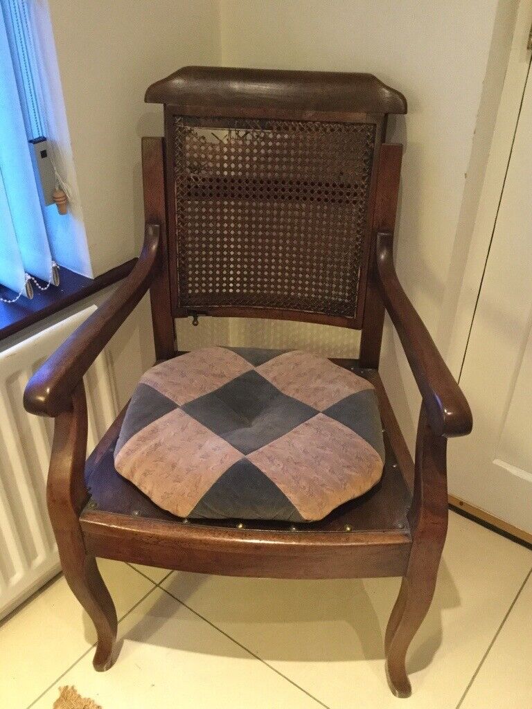 UNUSUAL ANTIQUE FRENCH CHAIR WITH RATTAN BACK