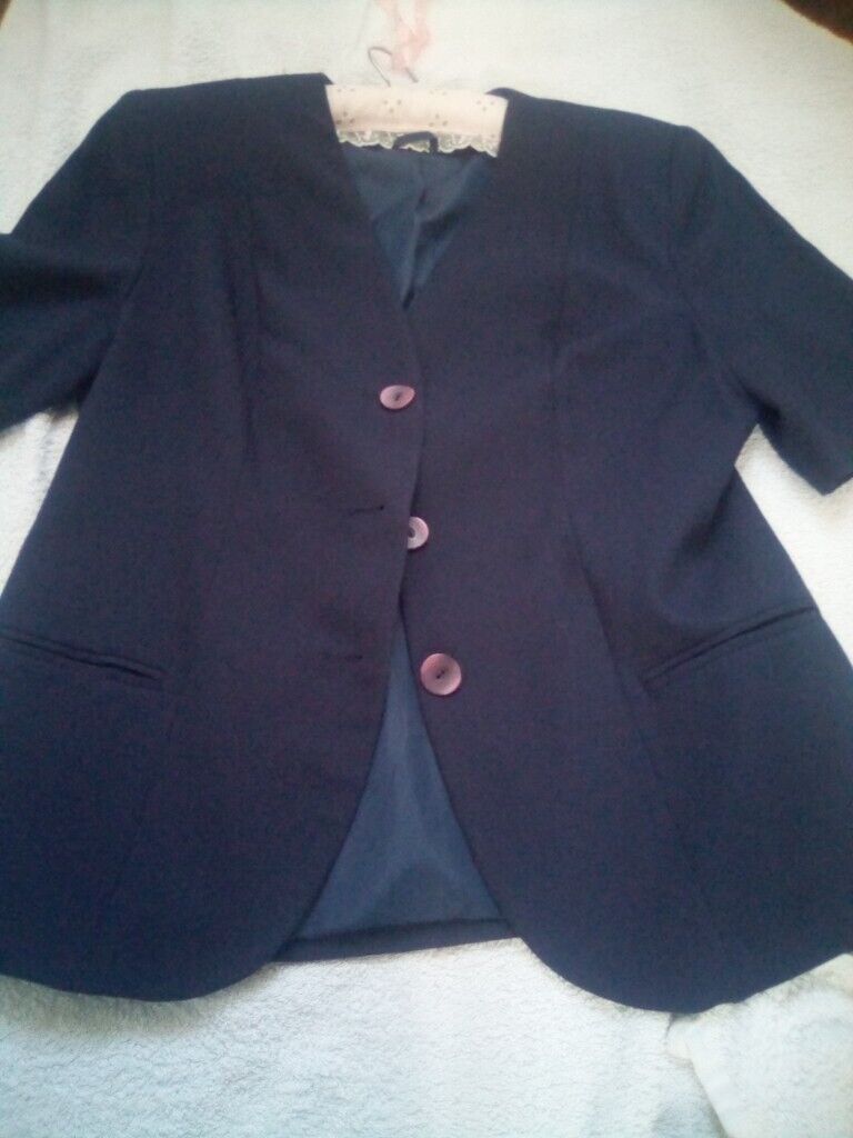 image for Ladies short sleeve jacket. Blue. Size 14. First Avenue.