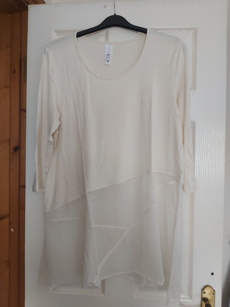 image for WynneLayers Scoop Neck Mixed Media 3/4 Sleeve Top XL -Latte or Ivory available