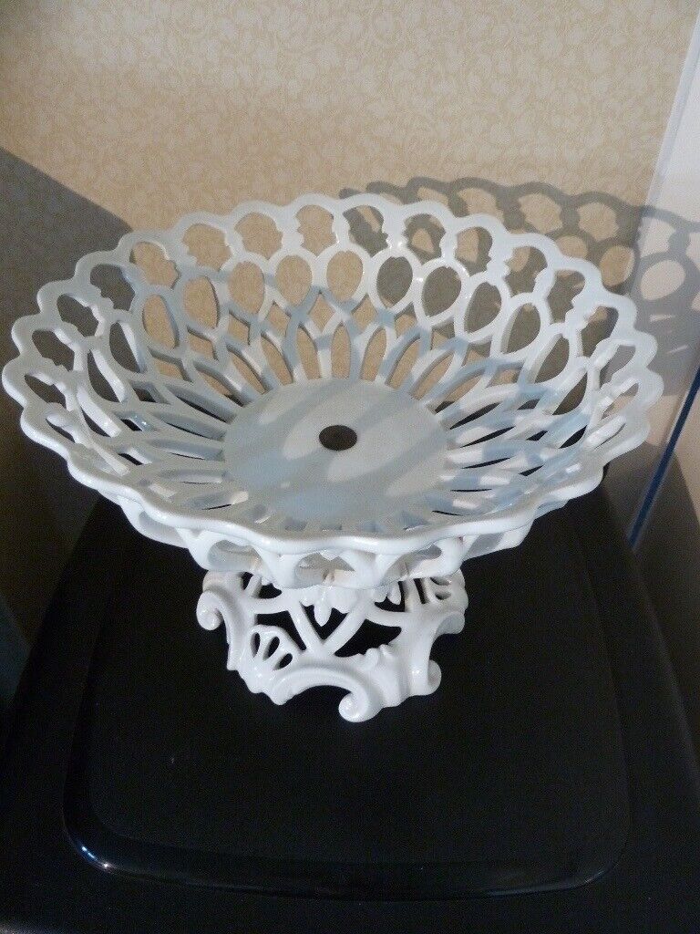 Vintage Porcelain Pedestal Lattice Work Bowl