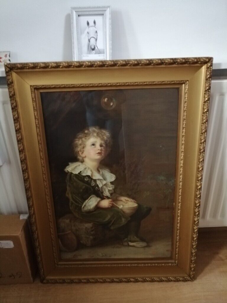image for 1900's Victorian Large Print Bubbles By John Everett Millais Nice Gilded Frame