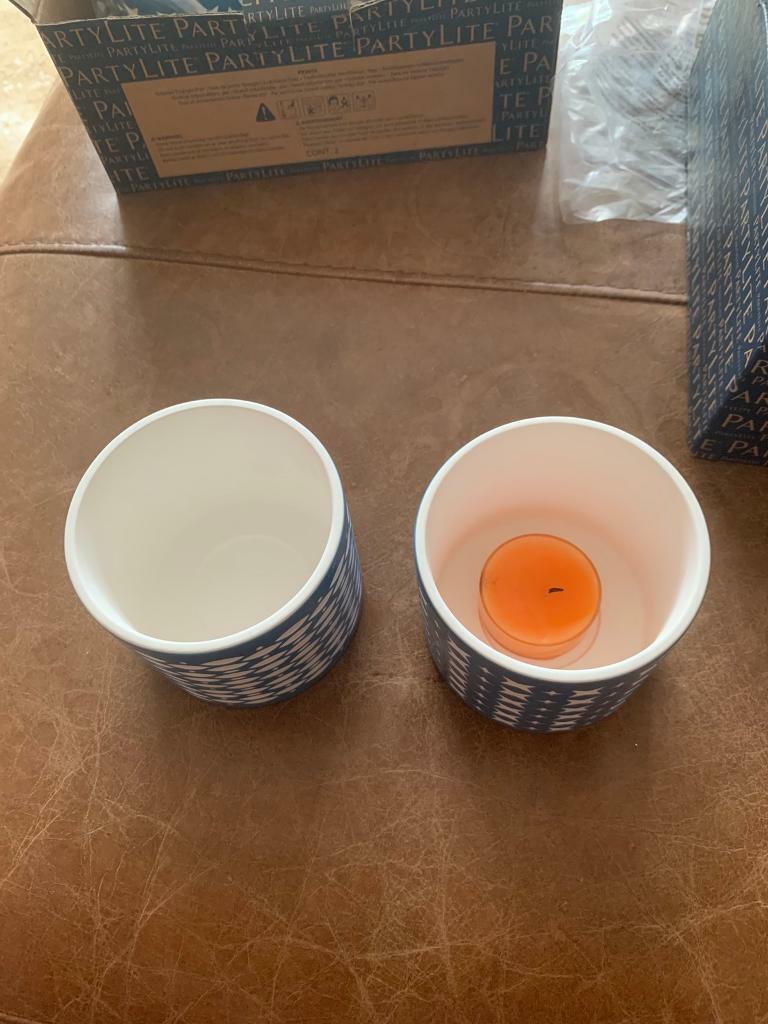 New Boxed Set of 2 PartyLite Grecian Tealight Candle Holders
