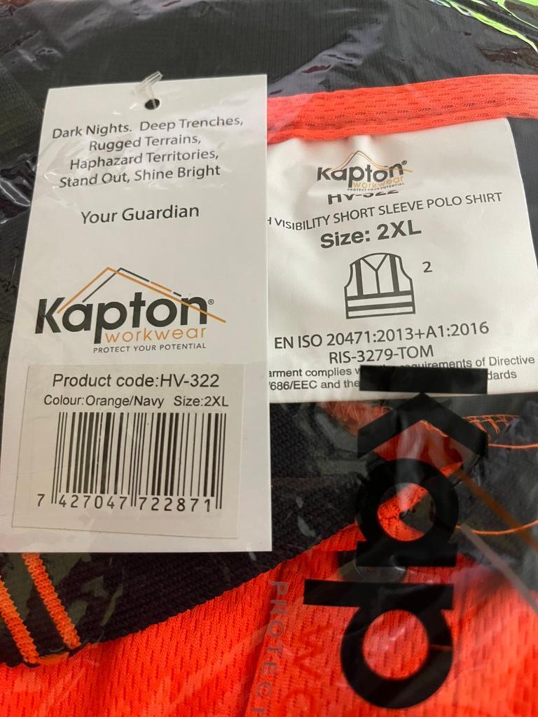 New Kapton workwear high visibility short sleeve polo shirt. Size 2XL.