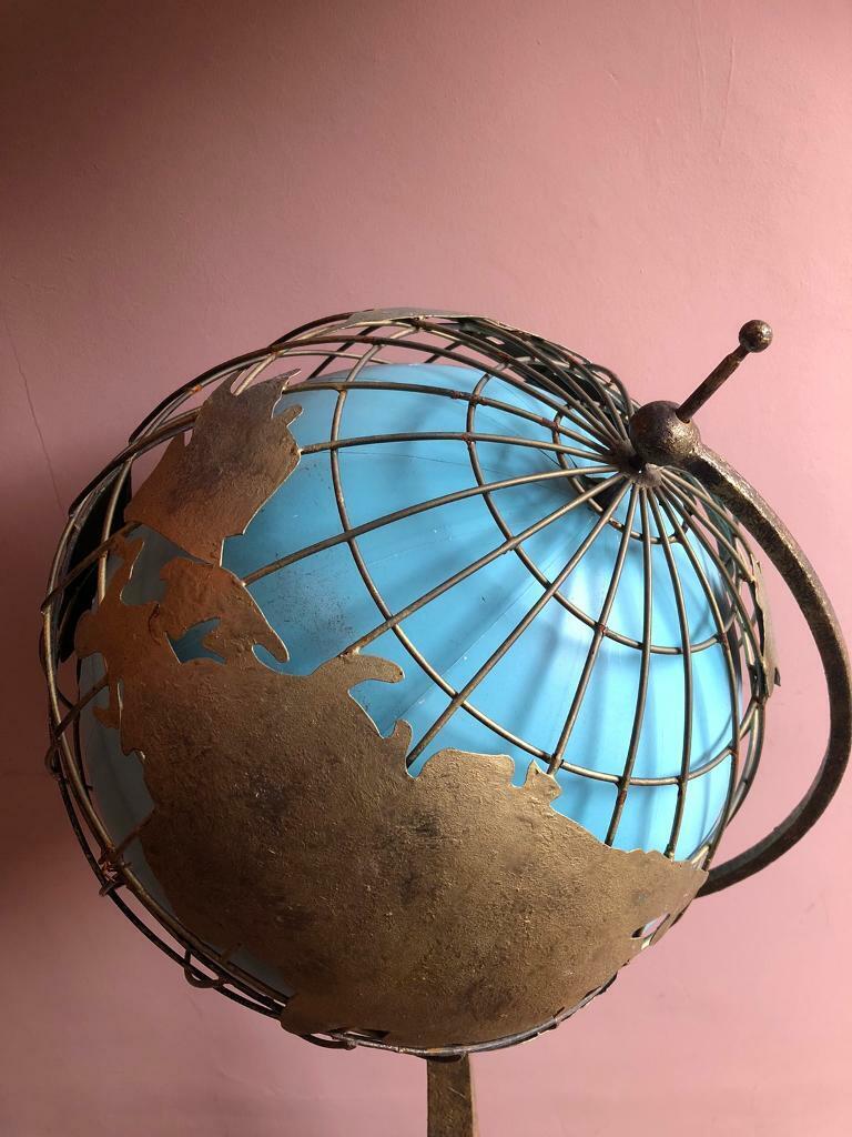 Antique Metal Globe on Slender Metallic Pedestal - 135cm - World Class