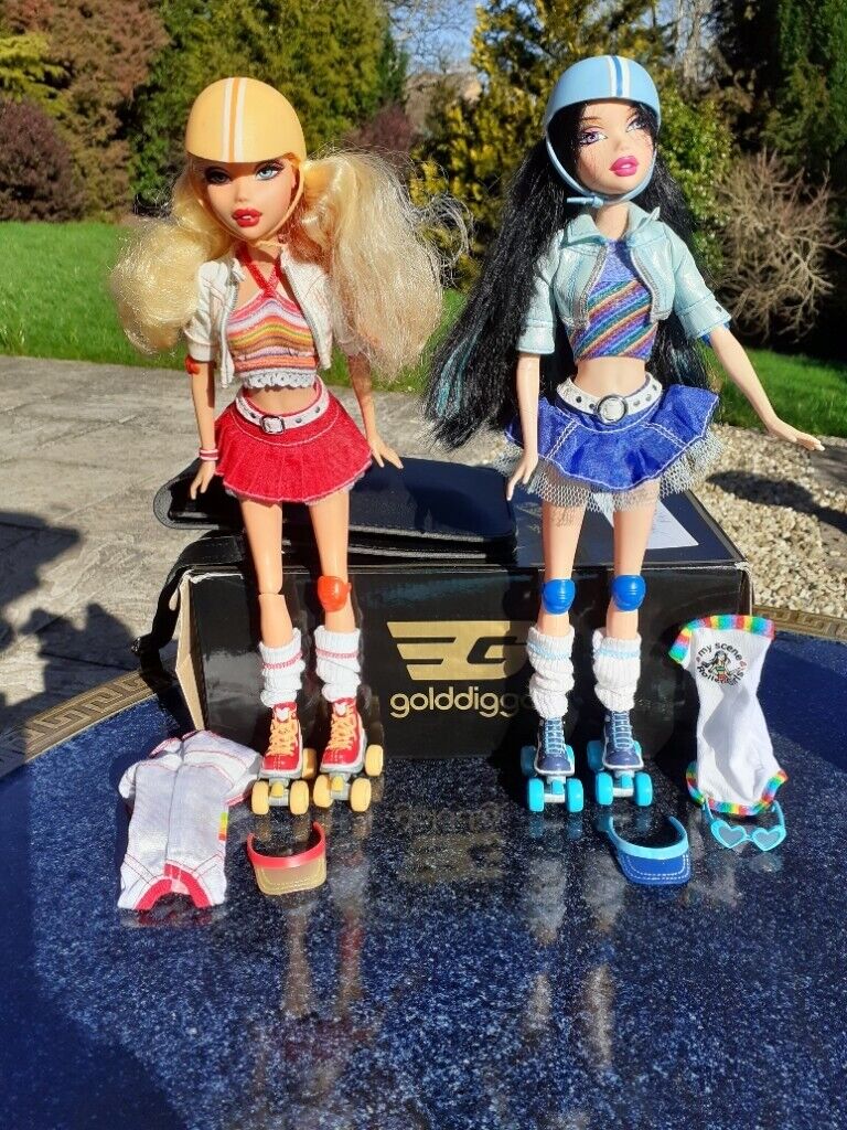 RARE 2006 Barbie My Scene Roller Girl Nolee and Kennedy Dolls 