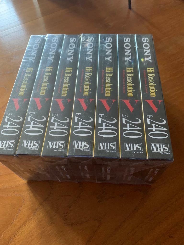 New Sealed Set Of 7 Sony E-240 HR1 VHS Tapes Hi Resolution 4 Hours