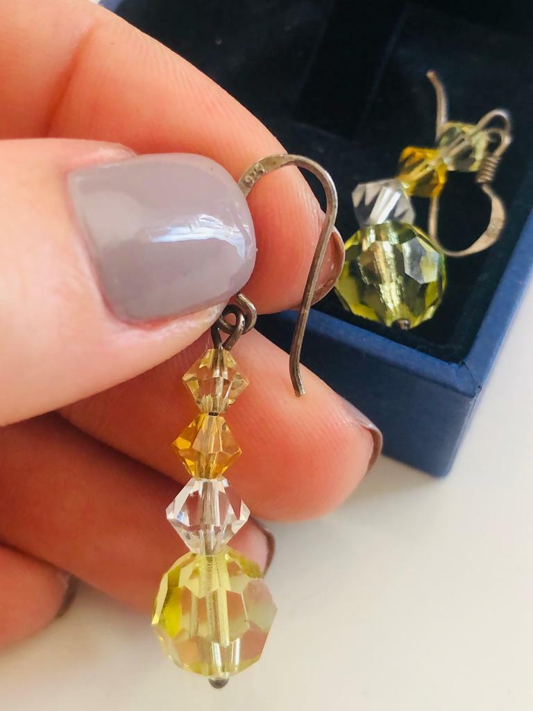 image for BNIB Beautiful Yellow Swarovski Hallmarked 925 Silver Earrings