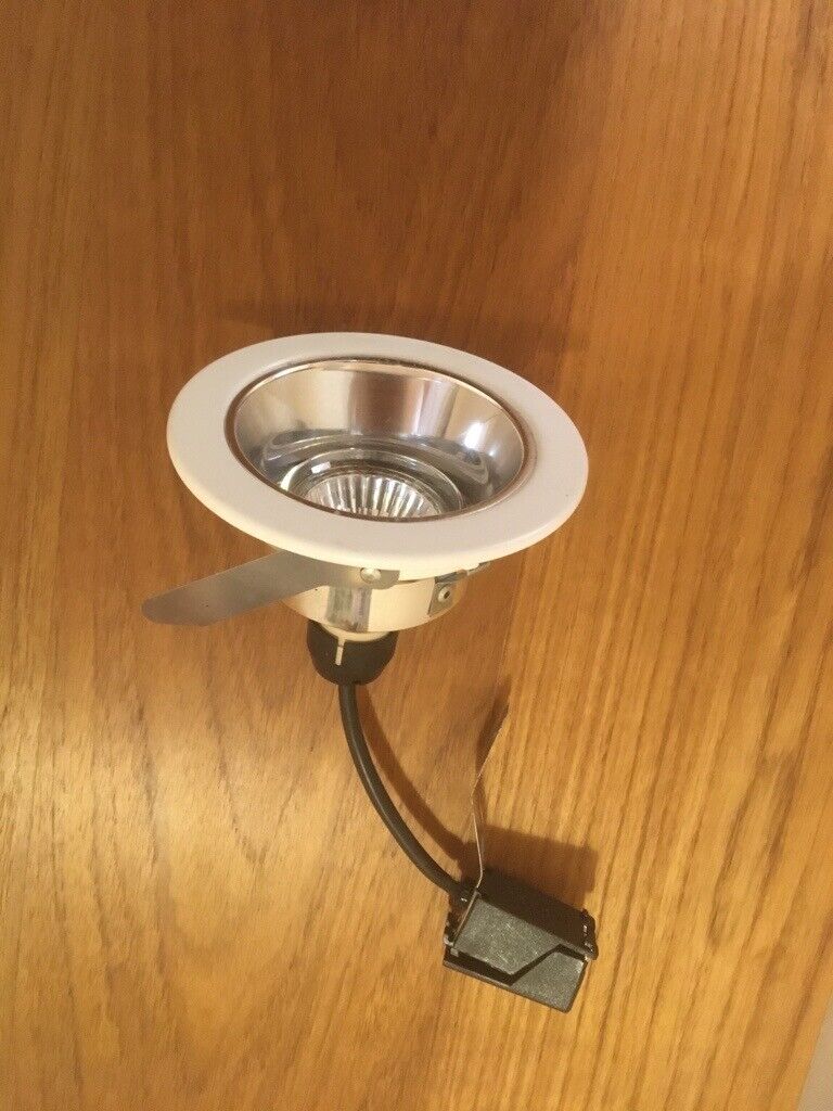 Four new unused ceiling recessed downlight light fittings with bulbs - GU10 LED compatible