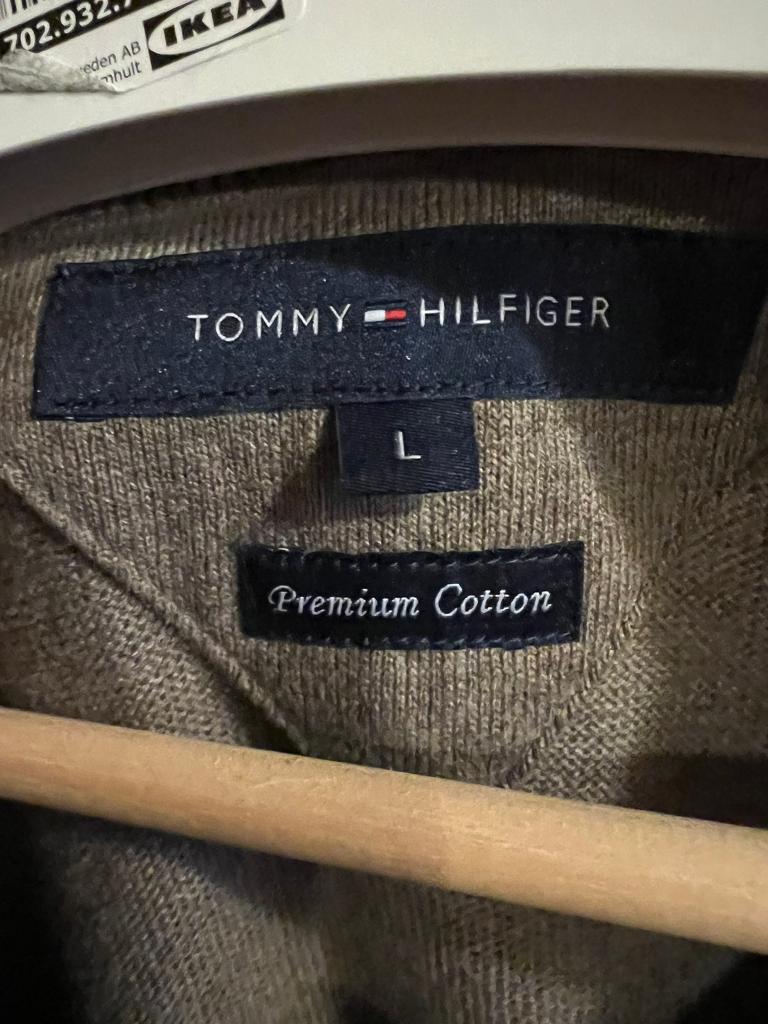 Tommy Hilfiger Mens Cotton Brown V Neck Jumper