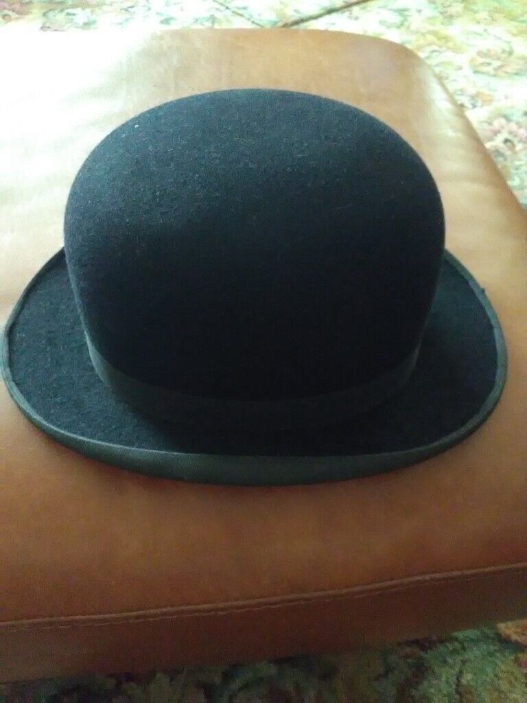 Top and Bowler Hats Vintage with vintage tin hat box (grouped)