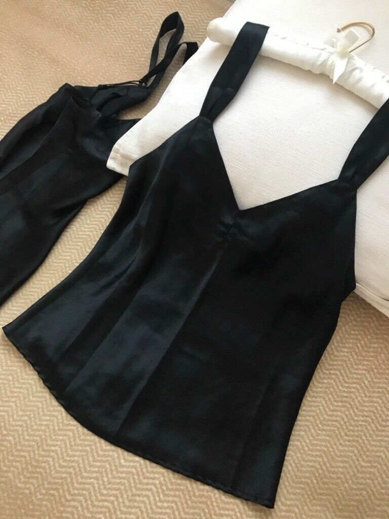 2x Black polyester satin camisoles.size 16