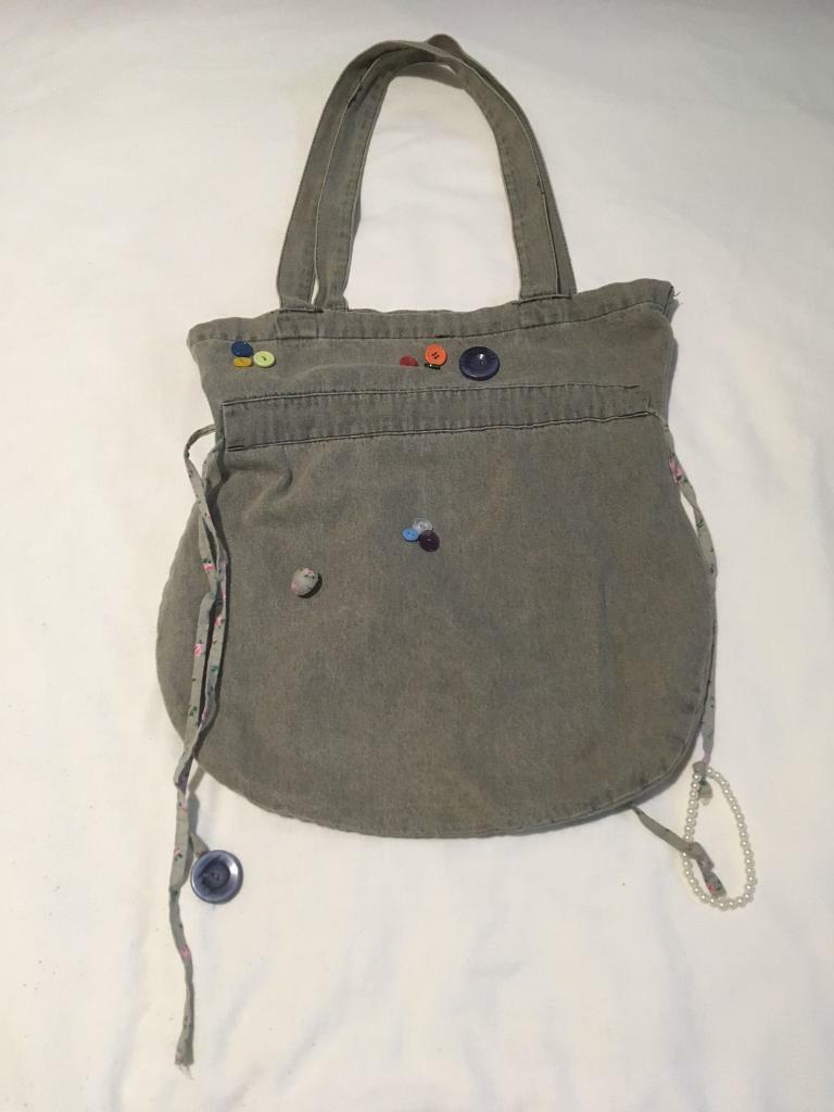 Beautiful grey unique button design tote bag