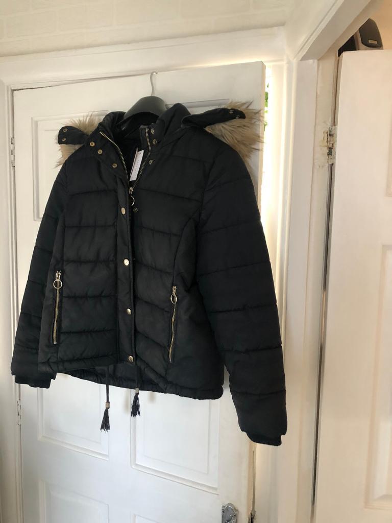 image for Topshop Black puffer jacket petite uk 12 