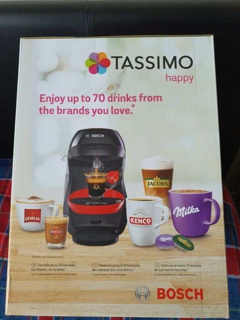 Tassimo by Bosch TAS1003GB Happy Pod Coffee Machine - Red and Black, Brand New, Sealed