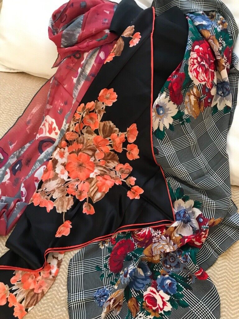 image for 5 x Satin, Silk & Rayon Satin Scarves- Vintage
