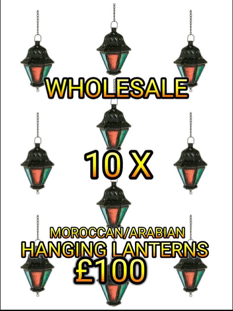 image for 10 x Wholesale Black Ramadan Moroccan Arabian Indian Hanging Metal Lanterns We