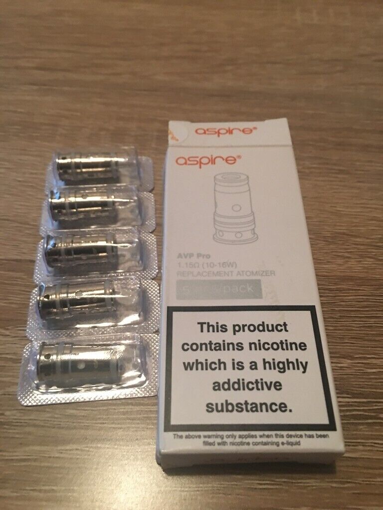 New unopened Aspire AVP Pro 1.15  (10-16W) Replacement Atomizers 5 pk