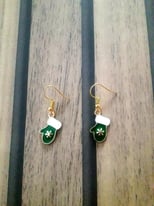 Christmas green mittens earrings