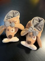 FIRST SLIPPERS WITH VELVET PUPPY&BONE WITH NOVELTY RATTLES!!