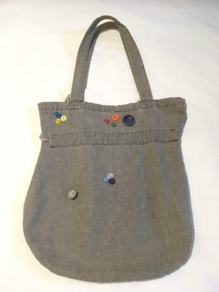 Beautiful grey unique button design tote bag