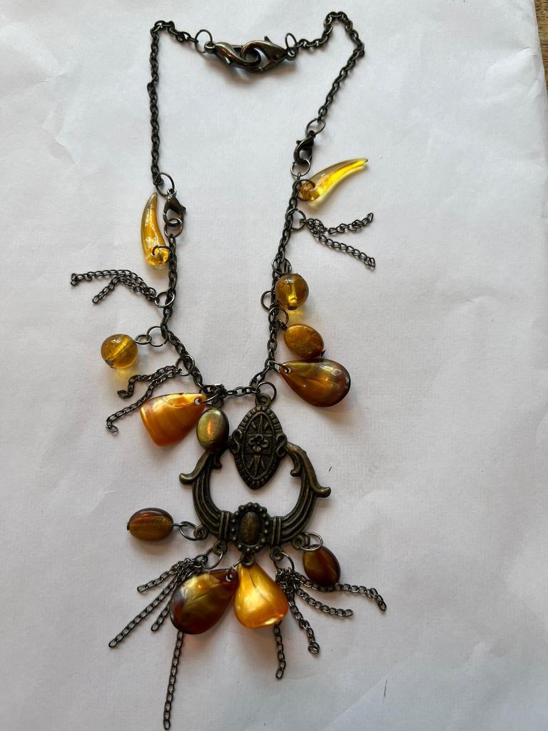 image for vintage Amber coloured bead charm necklace