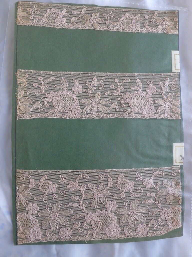 Three Collectible/Collectable Vintage and Original Lace Samplers/Haberdasher’s sample sheets/boards.