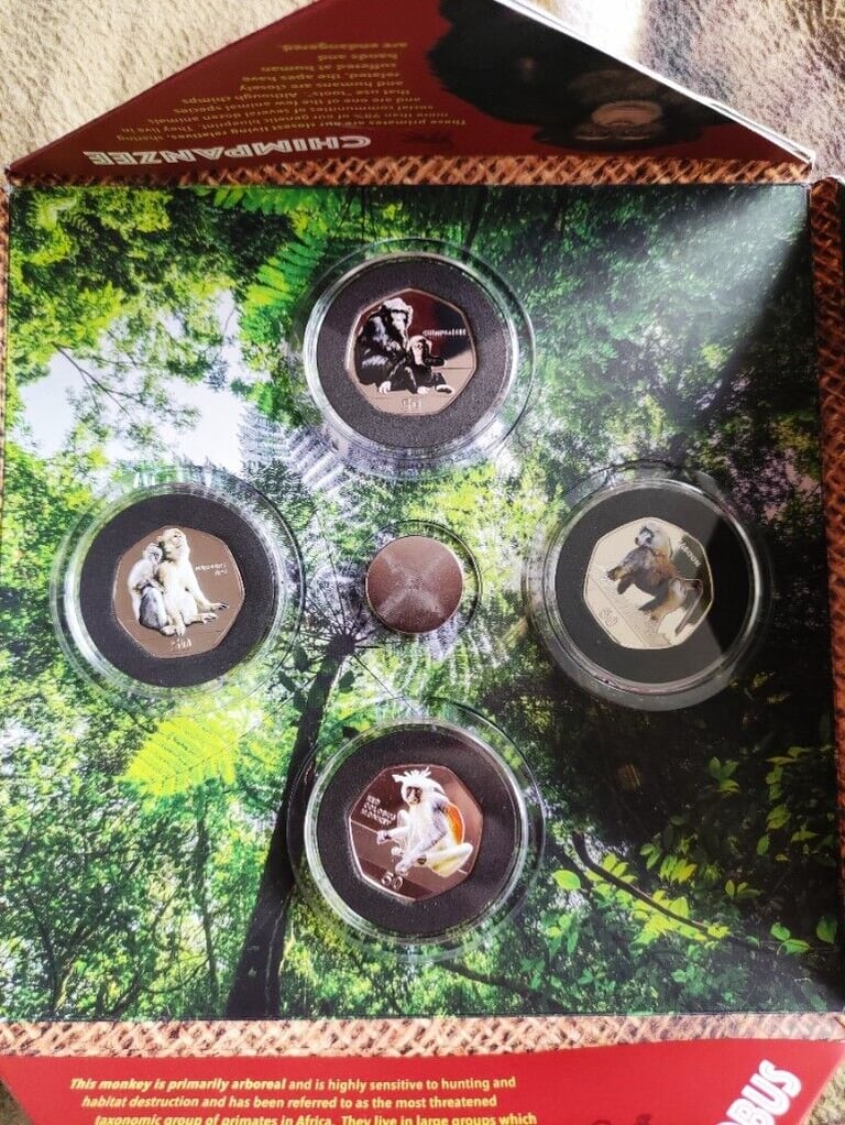 image for Gibraltar Primates Album 2018 50p Full Set Coloured Cupro Nickel Diamond Finish