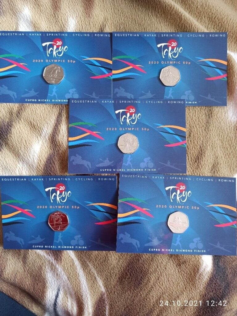image for 2021 Gibraltar Tokyo Olympic 50p Five Coin BU Diamond Finish Set
