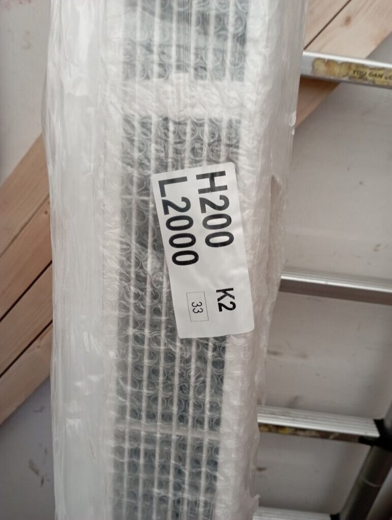 double radiator, stelrad low line style, designer front panel, 2mtrs x 200mm. 