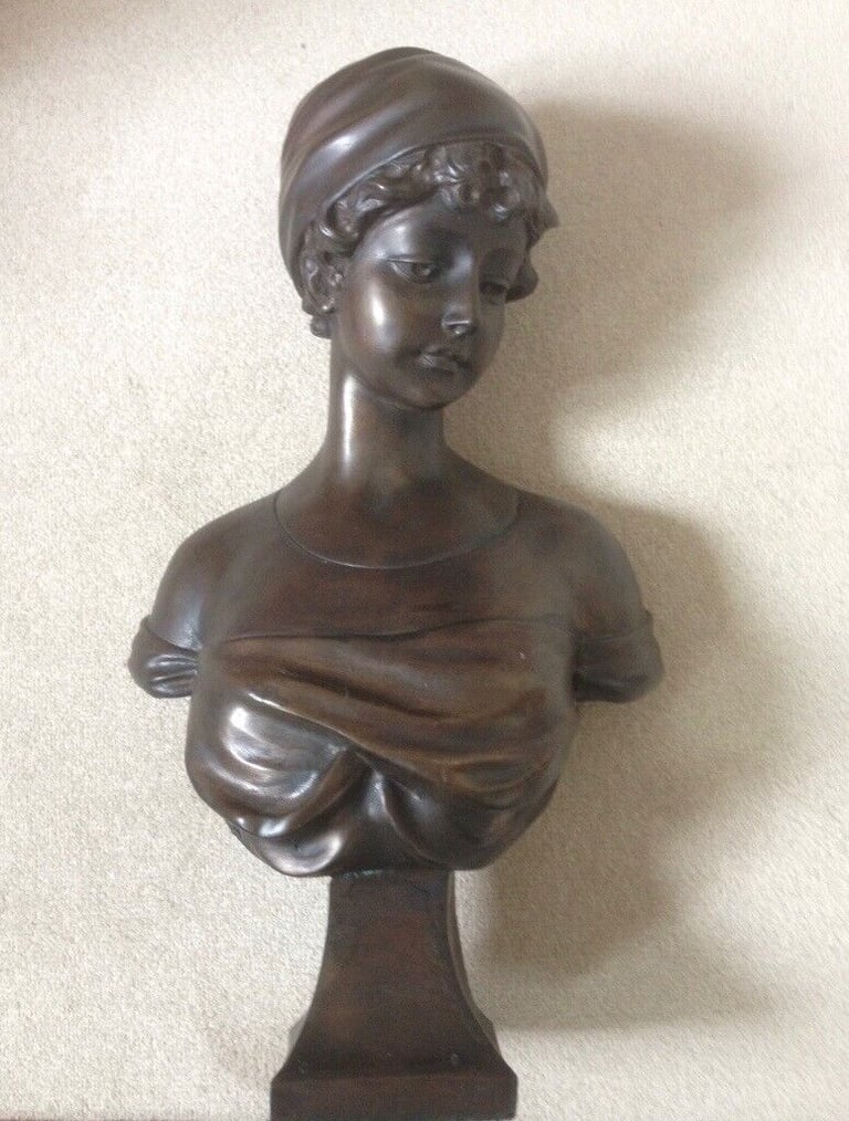 image for Bronze resin or metalware lady bust signature Mayuel. 21 inches.