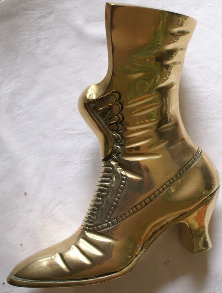 image for Vintage Brass Victorian Lady's Boot - 8.75 inches tall - Ornamental or Planter