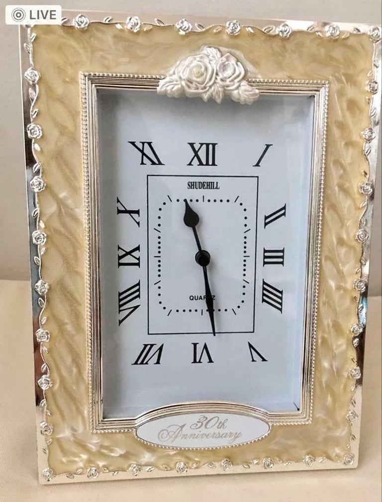 image for BEAUTIFUL 30TH WEDDING ANNIVERSARY MOTHER OF PEARL MANTLE CLOCK 