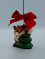 Large Grace the Fox with tree. Christmas tree decoration. New in original THUN box.