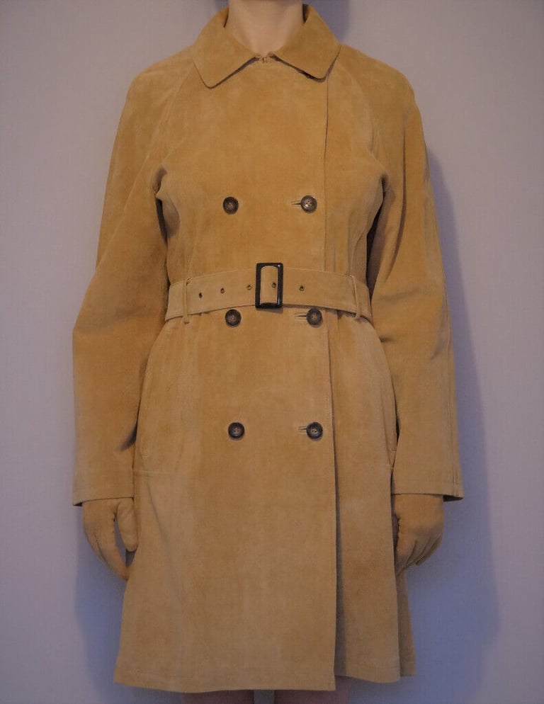 image for Gil Bret Limited Edition Genuine Suede Leather Coat - size 12, beige, lined, double breasted