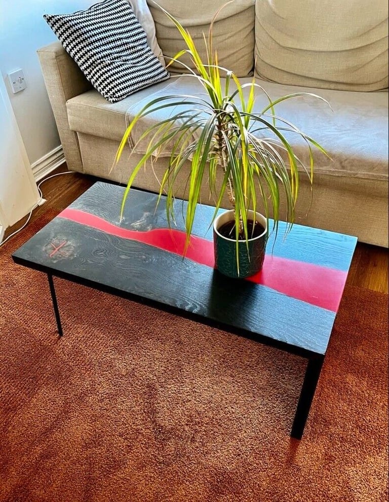 Bespoke Handmade Ebonized Oak Resin Waterfall Coffee table