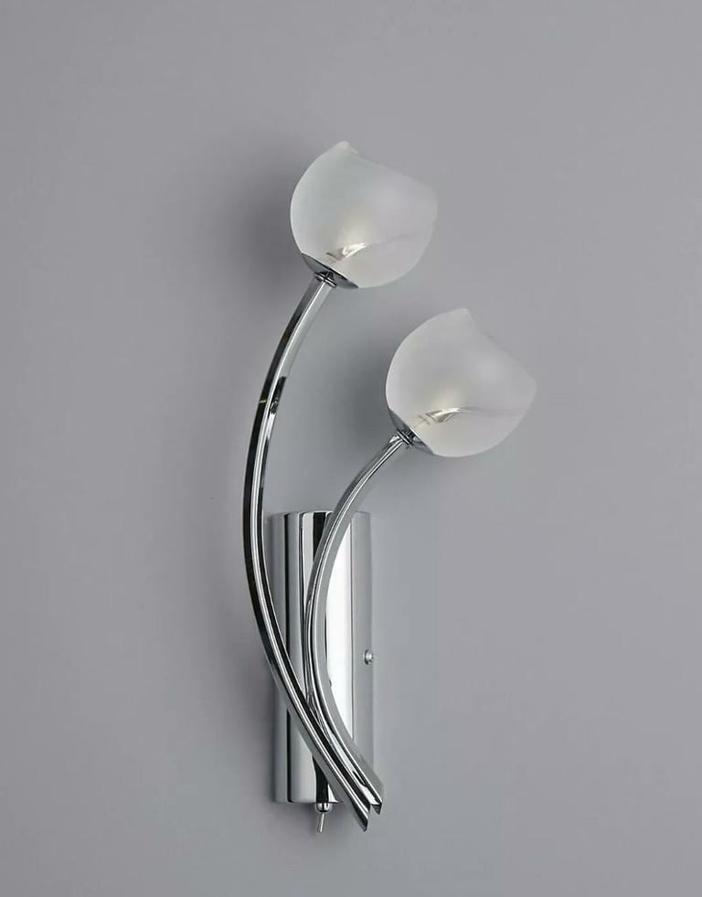 Glass tulip head and chrome wall lights x 4 available 