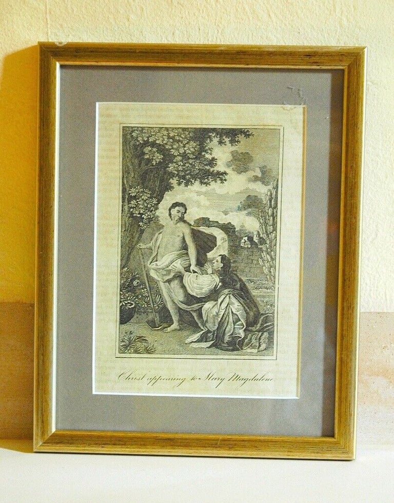 image for ANTIQUE COPPERPLATE PRINT Christ appearing to Mary Magdalene. Religious theme picture. 16th-18th C