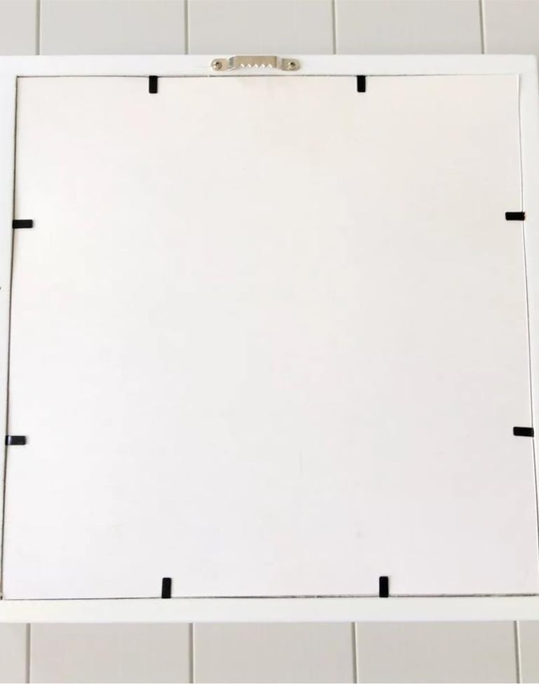 White framed picture with decorative paper and pearl love motif detail