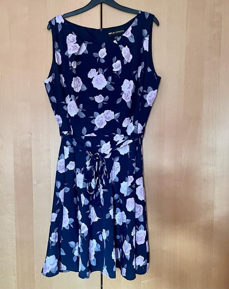 image for Navy dress with pink flowers 16