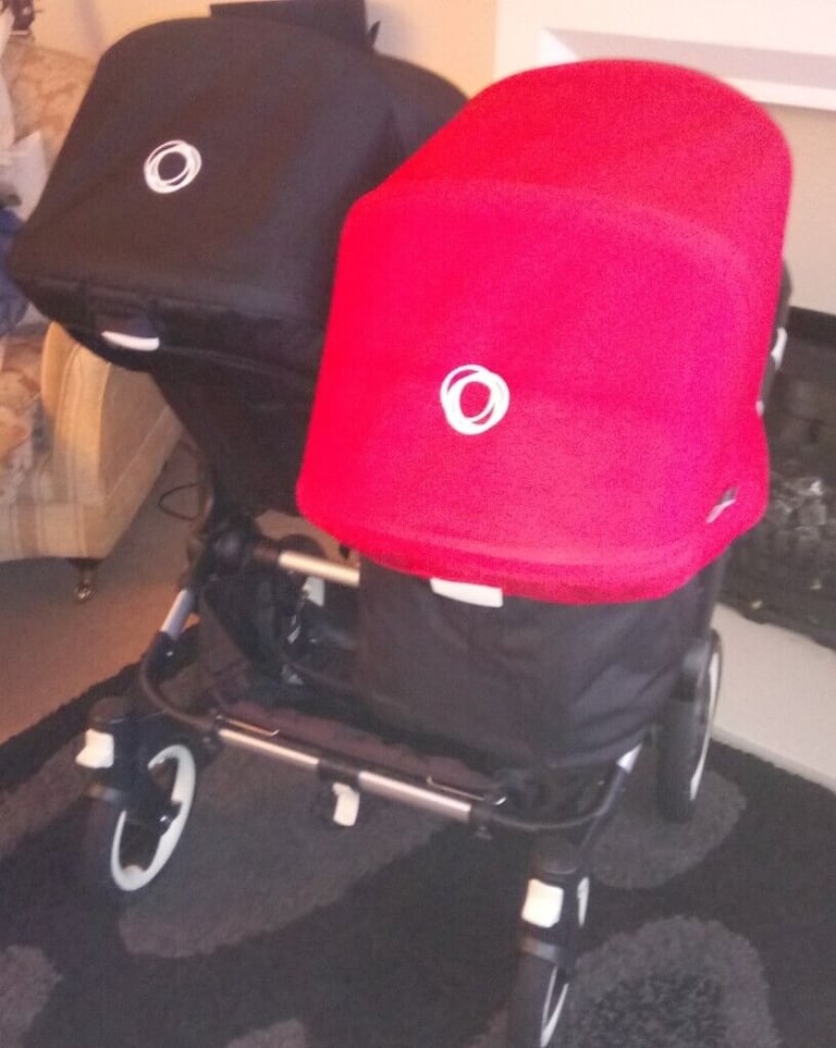 REDUCED Bugaboo Donkey Red/Black Carrycot and 2 Seat Units 